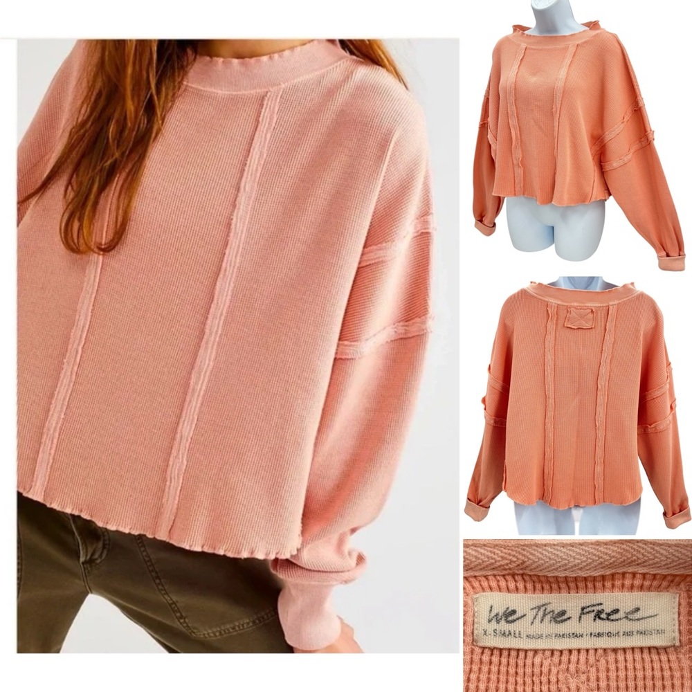 Free People We The Free Ellie Long Sleeve Top Peach Sz.XS Oversized